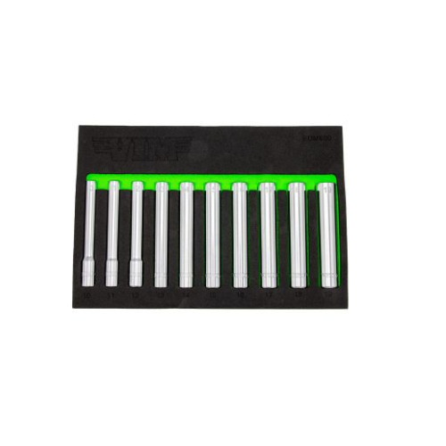 VIM Tools 10 Piece 3/8 Inch Drive Extra Deep 6 Point Socket Set (10 - 19 mm)