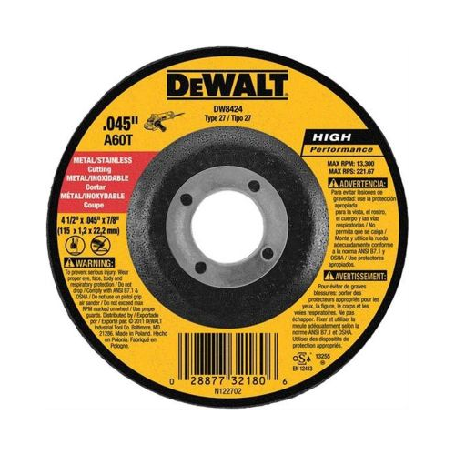 DeWalt CUT-OFF WHEEL 4 1/2 X .045 X 7/8 DEPRESS.CTR.