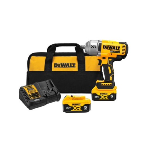 DeWalt 20V MAX* XR 1/2-in. High Torque Impact Wrench with Hog Ring Anvil Kit with (2) 5.0 Ah Batteries & Charger Kit