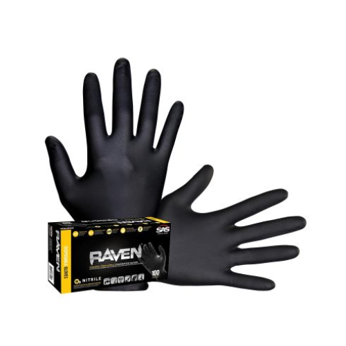 SAS Safety Raven Black 7mil PF Nitrile Gloves, XL (pk of 100)