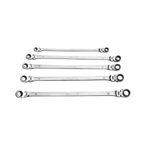 Mountain Ratcheting Wrench Set 5 Piece Metric Double Box Universal Spline Reversible 90 Tooth Long Flexible