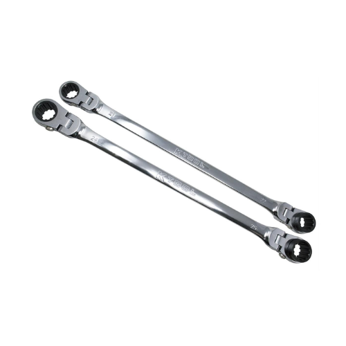 K Tool International Wrench Set 2 Piece Metric Ratcheting Reversible Flexible Extra Long Double Box Universal Spline 90 Tooth